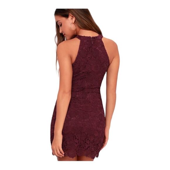 Lulus love poem burgundy lace mini dress M - Picture 6 of 10
